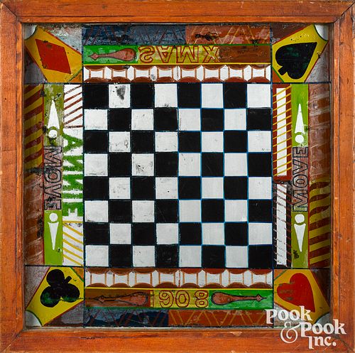 REVERSE PAINTED GAMEBOARD, DATED