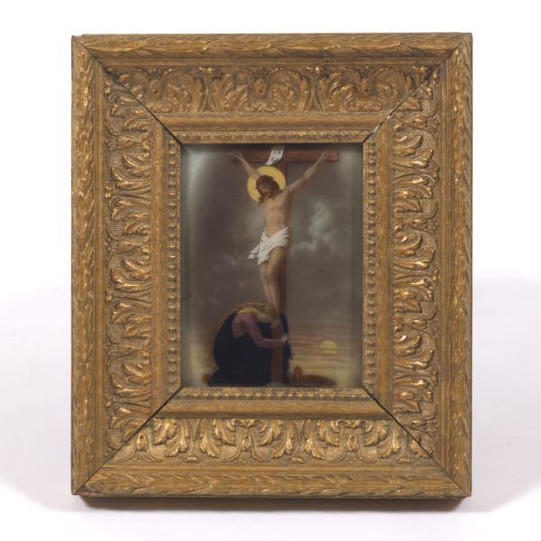 REVERSE PAINTED GLASS CRUCIFIXION