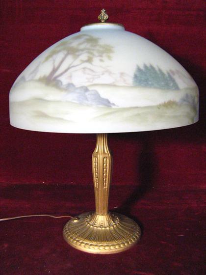 Reverse painted glass lampshade and