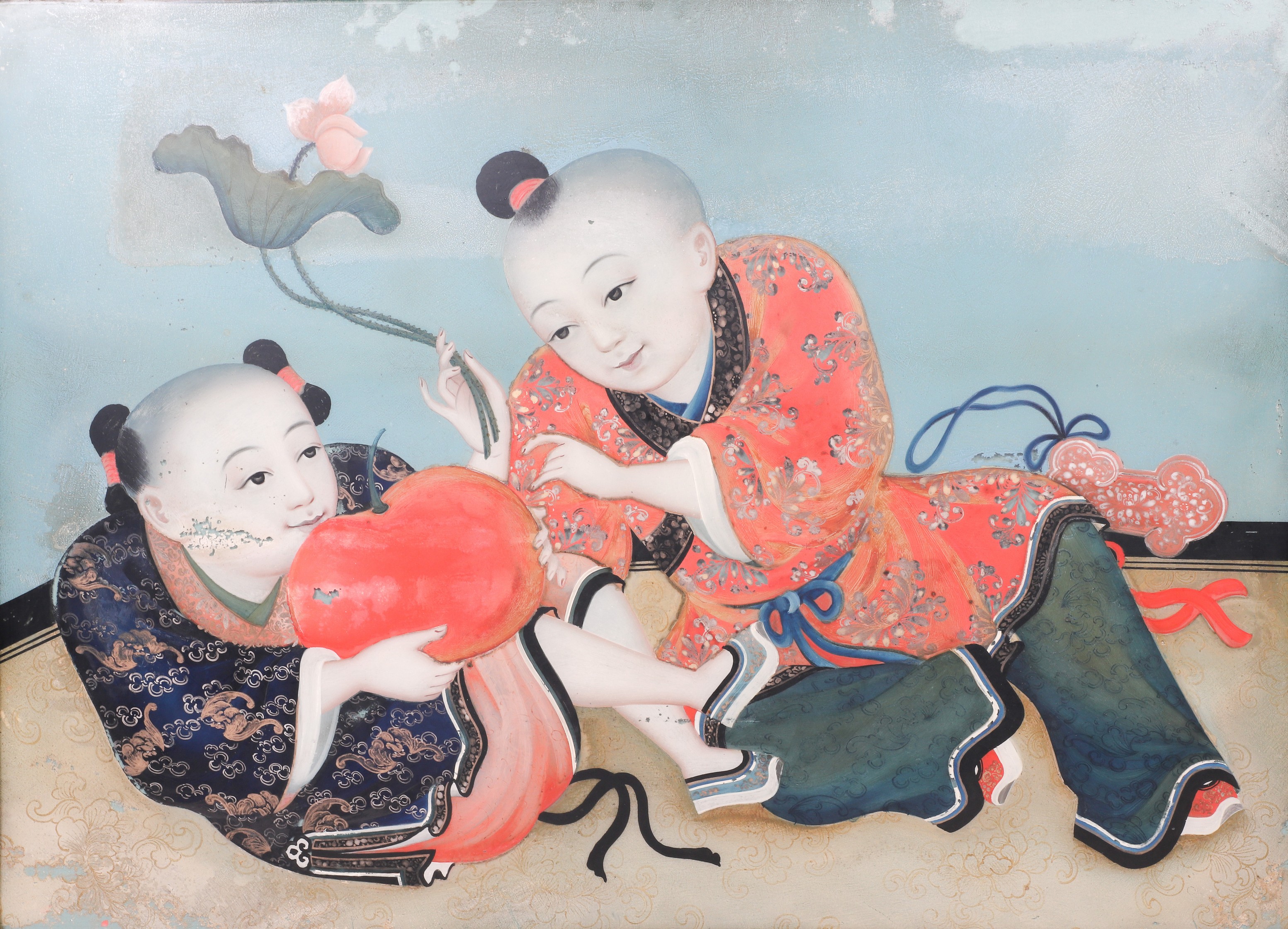Reverse painting on glass, children