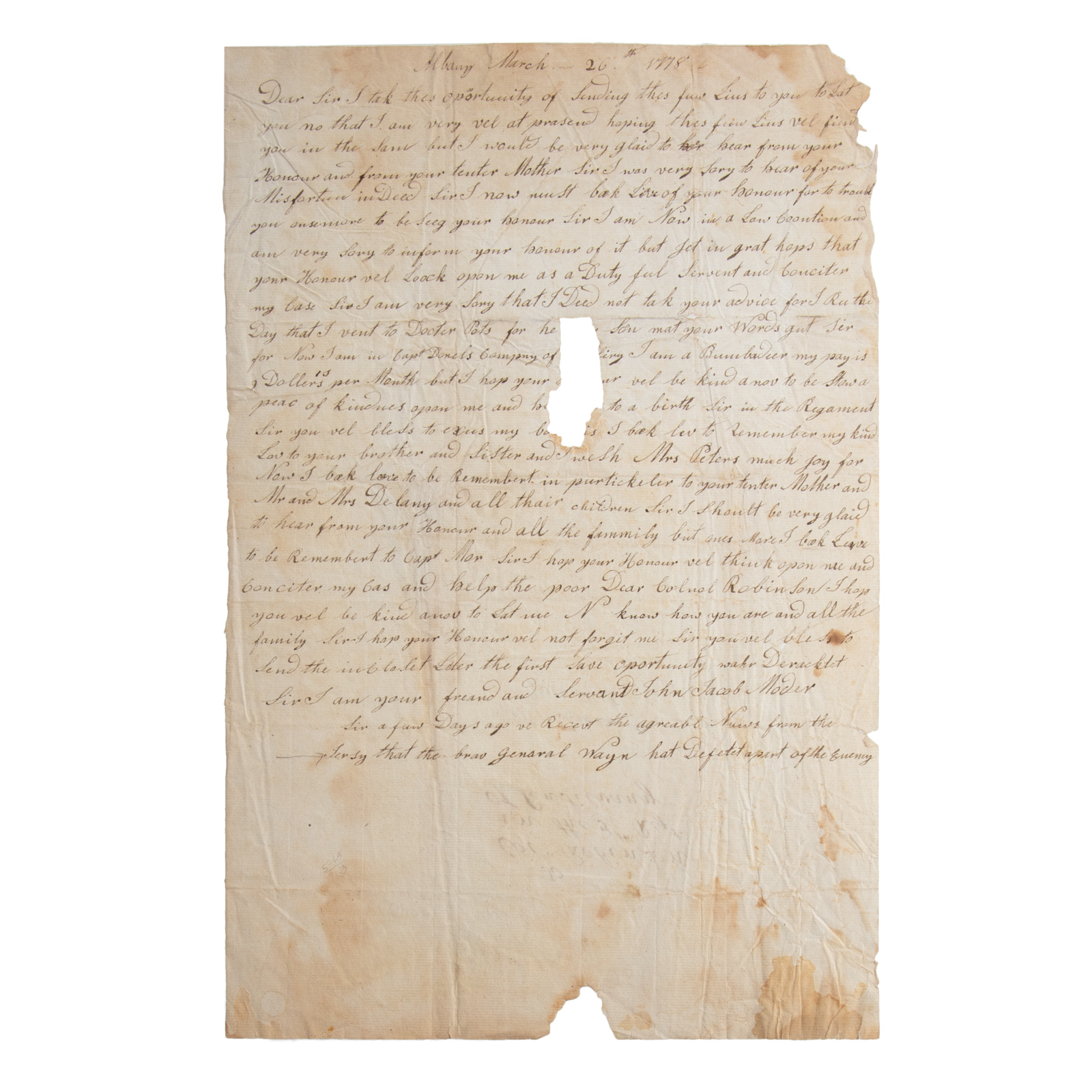 REVOLUTIONARY WAR PRIVATE'S LETTER,