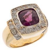 RHODOLITE GARNET, DIAMOND, 14K