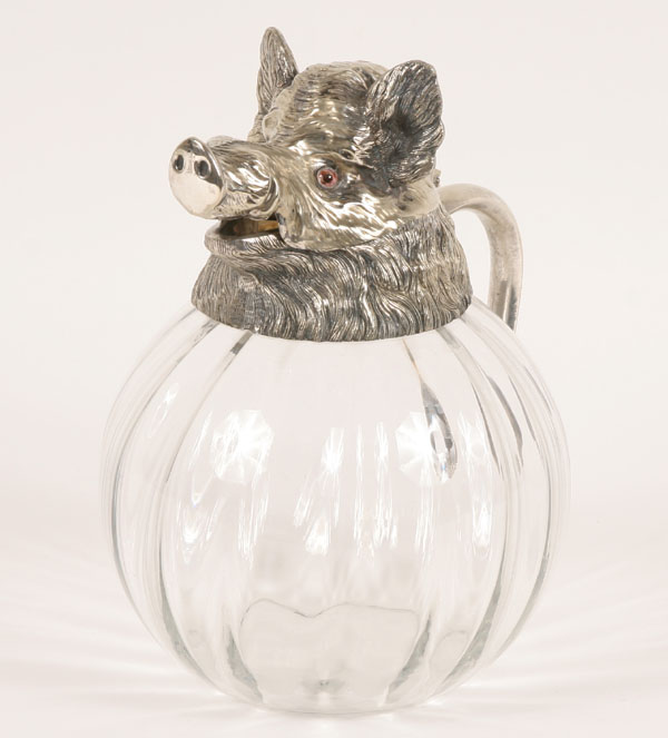 Ribbed glass pitcher with