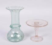 RIBBED GREEN GLASS VASE, SPANI