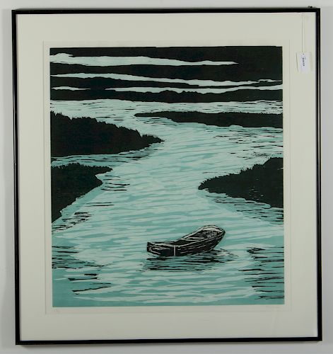 RICHARD BOSMAN "ESTUARY" WOODCUT,