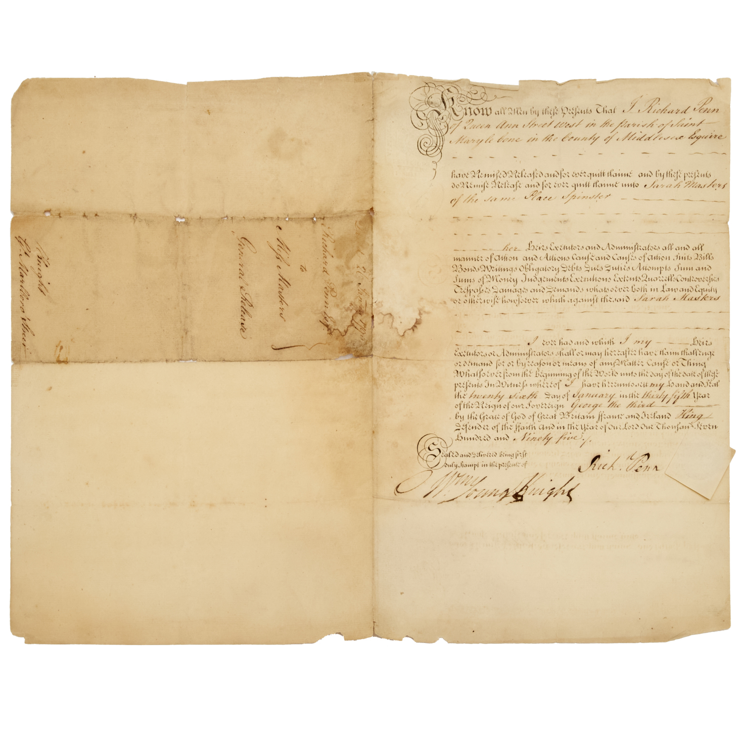 RICHARD PENN, SIGNED DOCUMENT, 1795