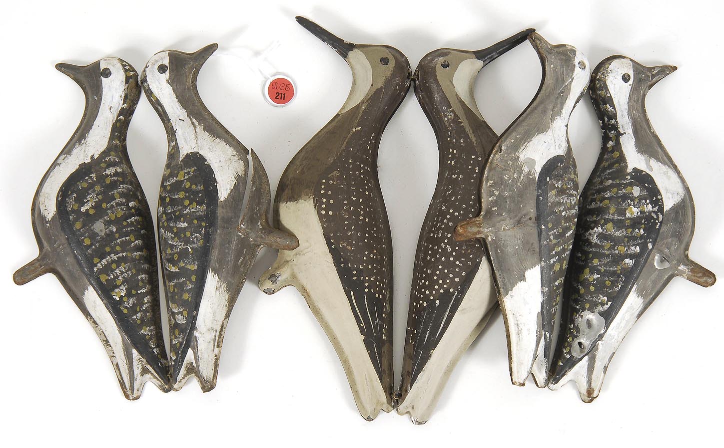RIG OF SIX TIN SHOREBIRD DECOYS19th