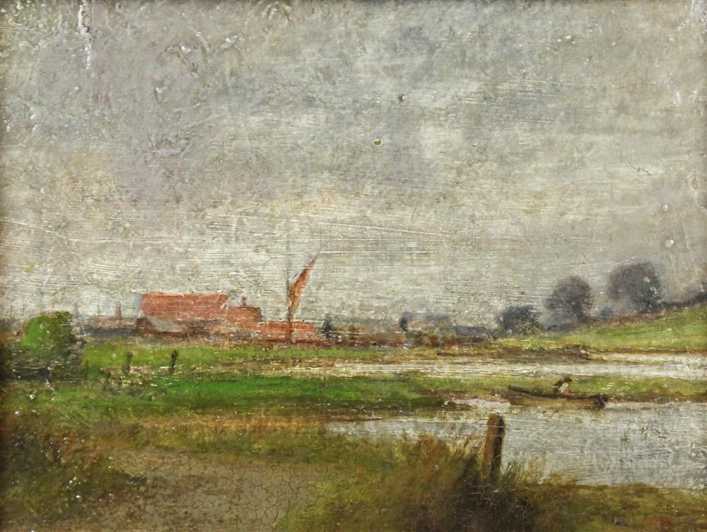 RIVER LANDSCAPE Oil on board: