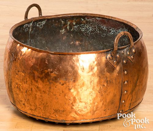 RIVETED COPPER KETTLE, 19TH C.,