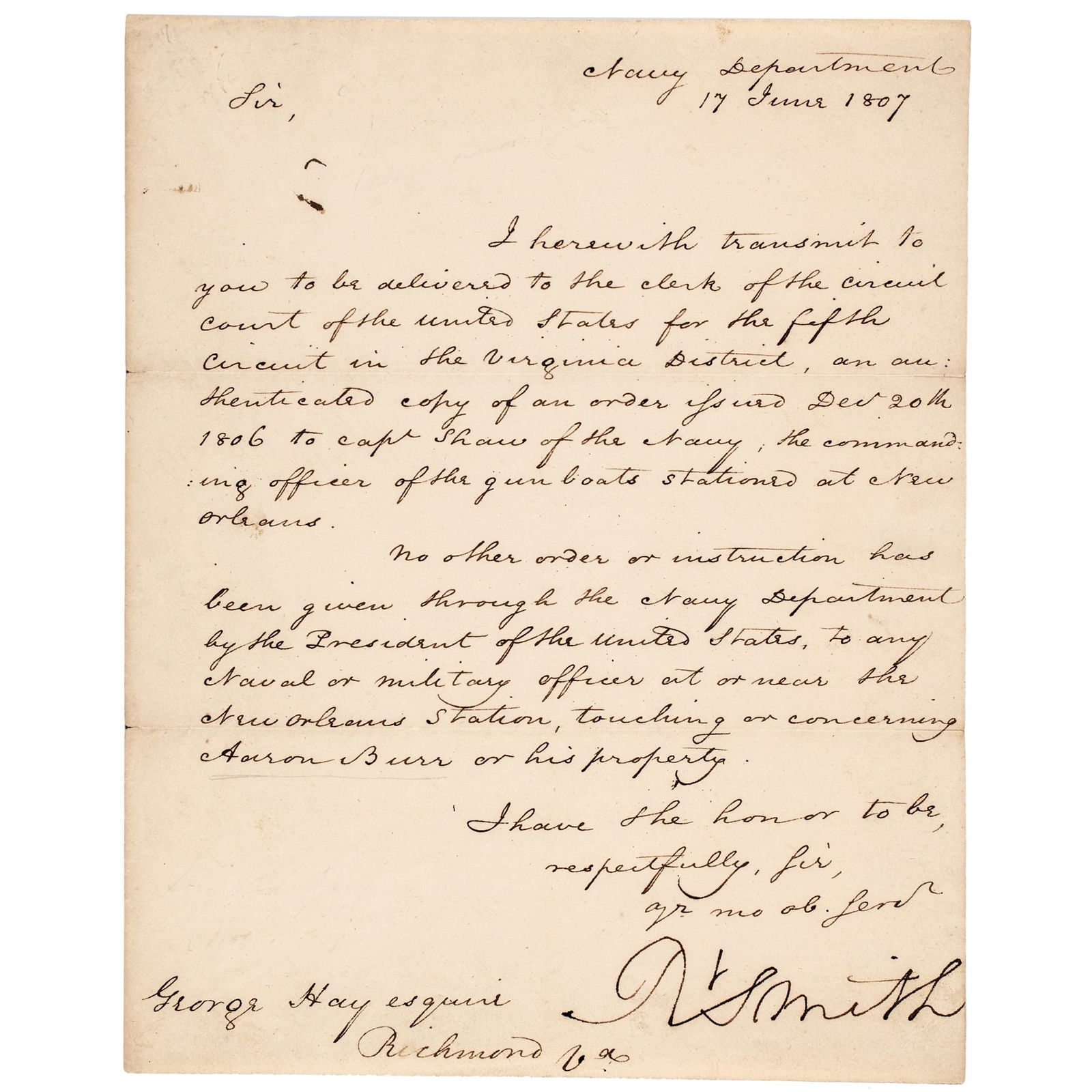 ROBERT SMITH SIGNED AS SECRETARY OF