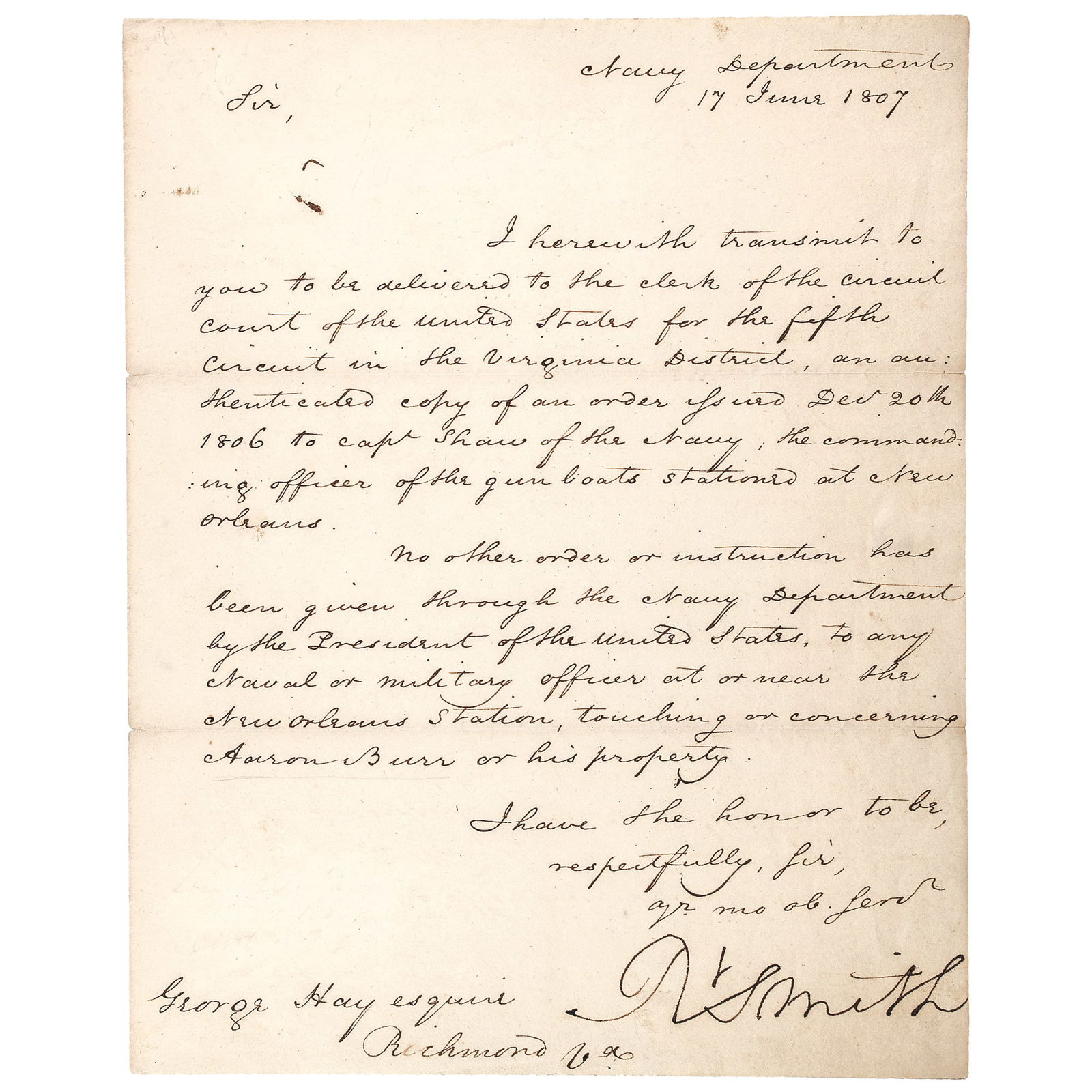 ROBERT SMITH SIGNED AS SECRETARY OF