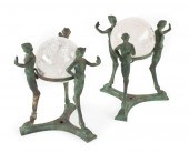 ROCK CRYSTAL ORBS ON BRONZE BA
