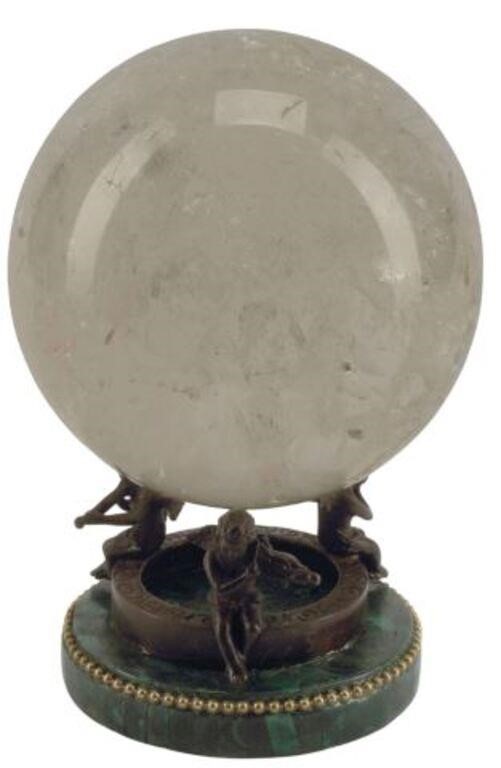 ROCK CRYSTAL SPHERE ON MALACHITE