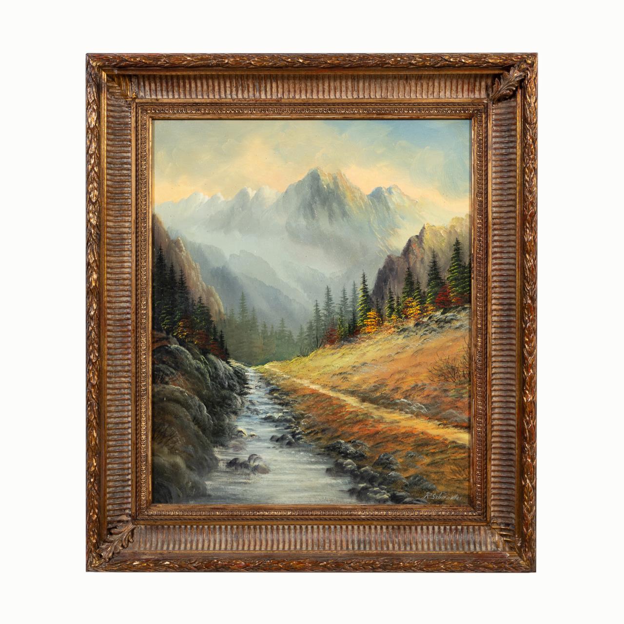 ROCKY MOUNTAIN LANDSCAPE, OIL ON