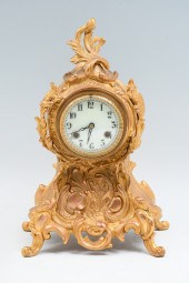 ROCOCO GILT METAL MANTLE CLOCK