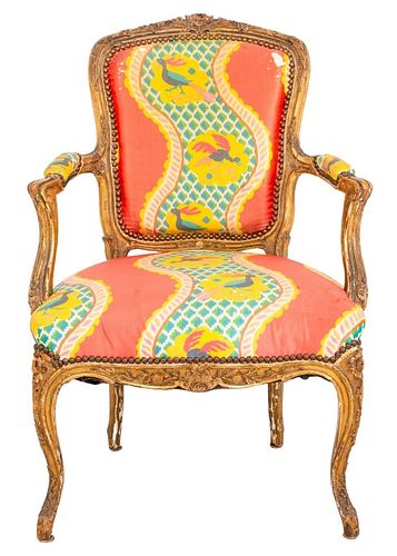 ROCOCO PERIOD GILTWOOD ARMCHAIR,