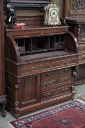 ROLL TOP DESK AND CHAIR. Walnu