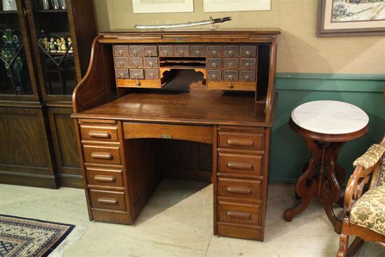 ROLL TOP DESK. Three piece oak desk