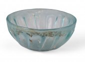 ROMAN BLUE GLASS RIBBED BOWL,