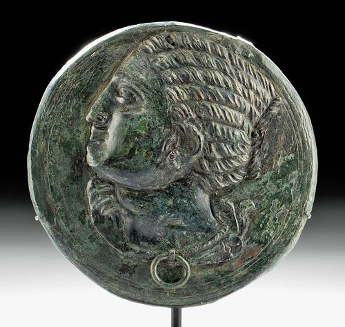 ROMAN BRONZE MIRROR CASE WOMAN IN