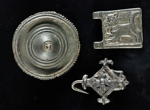 ROMAN FIBULA, BYZANTINE BELT PLATE,