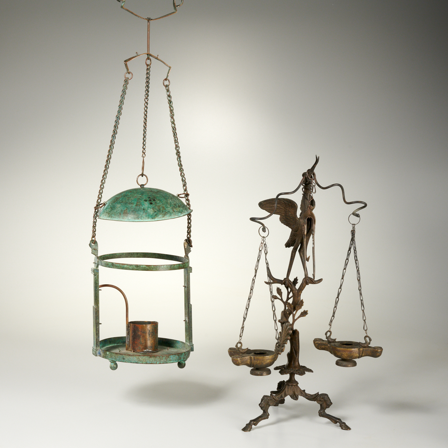 ROMAN STYLE BRONZE LAMPS, CRANE