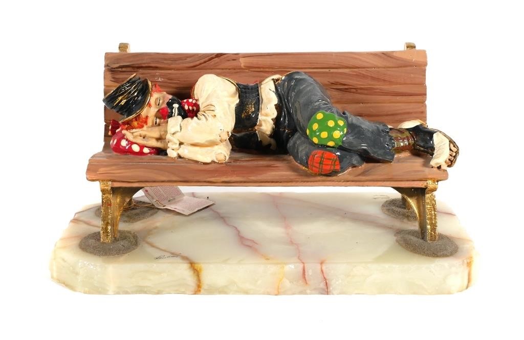 RON LEE SLEEPING CLOWN ON BENCH