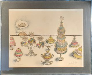 Ronald Searle lithograph, cat at