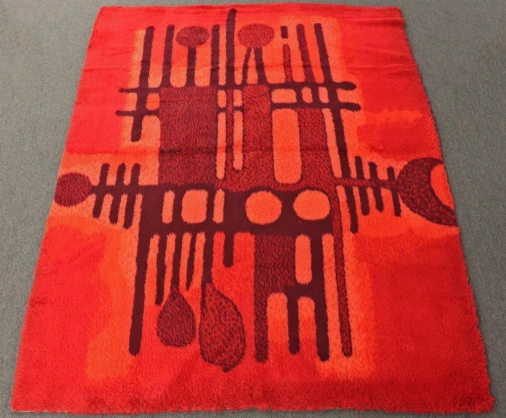 Room size Danish red rya rug, 8'