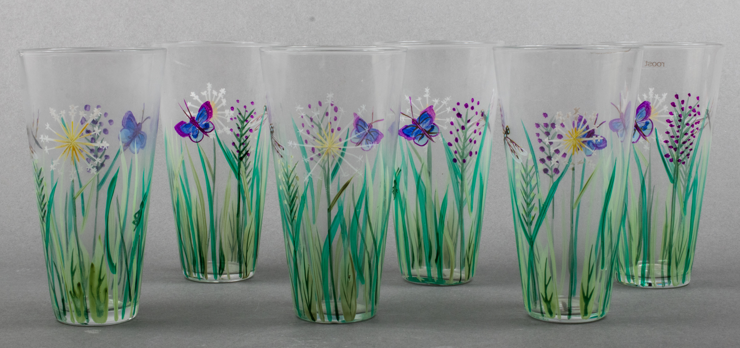 ROOST HAND PAINTED GLASSES, 6 A set
