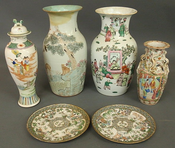 Rose Medallion vase 9.5"h. pair