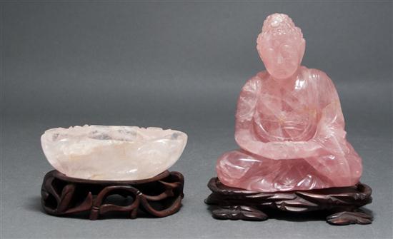 Rose quartz seated Buddha figure