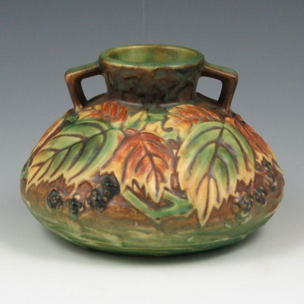 Roseville Blackberry squat vase