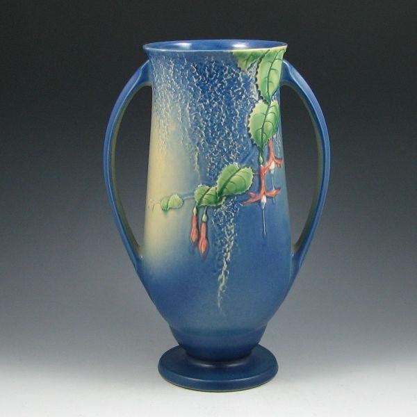 Roseville blue Fuchsia handled vase