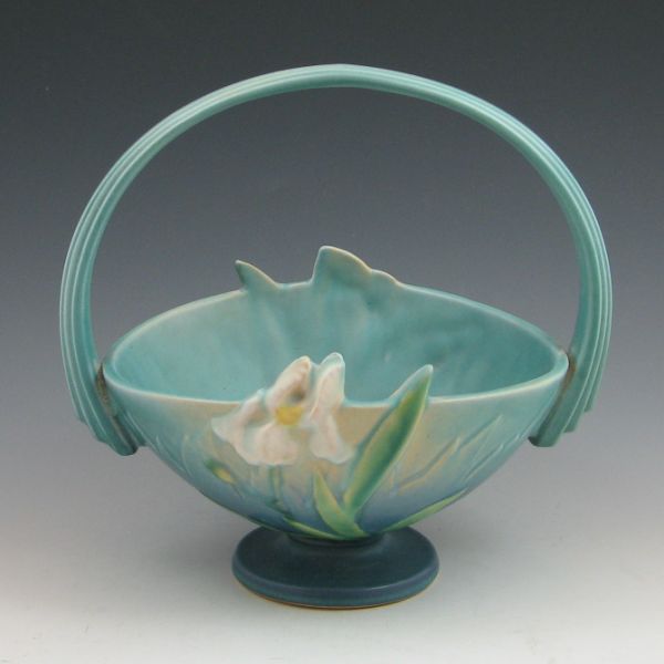 Roseville blue Iris basket. Faintly