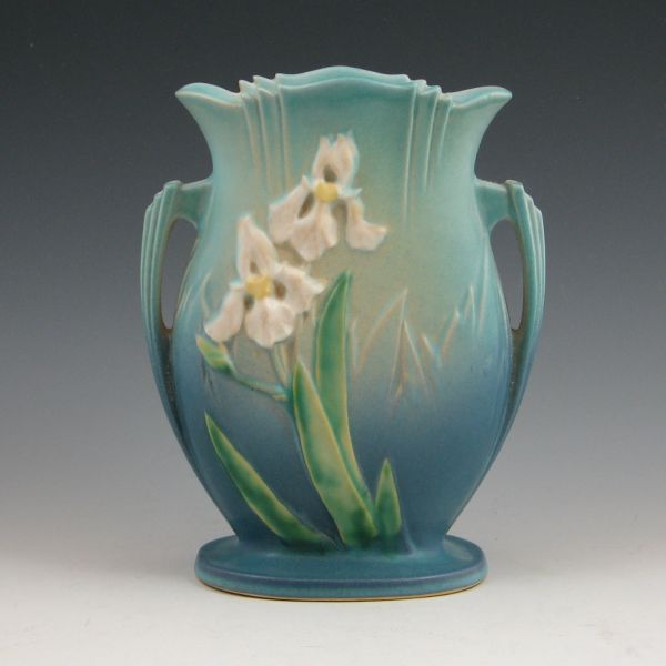 Roseville blue Iris vase. Marked