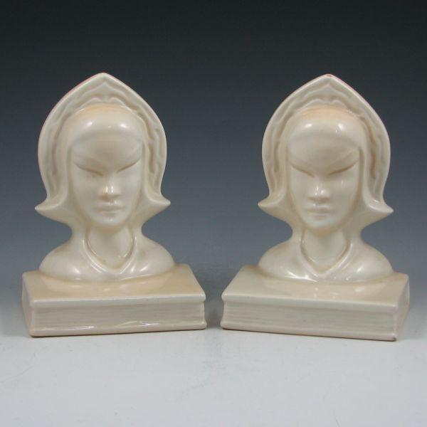Roseville Burmese bookends in ivory