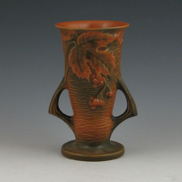 Roseville Bushberry handled vase in
