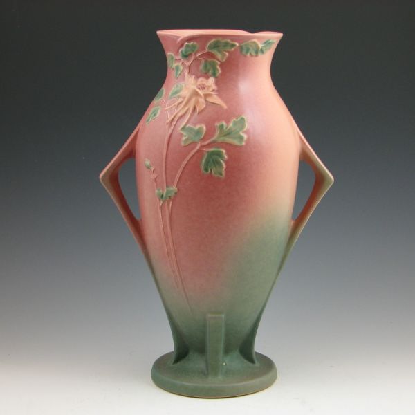 Roseville Columbine handled vase in