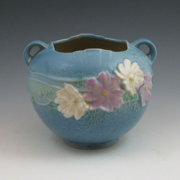 Roseville Cosmos rose bowl in blue.
