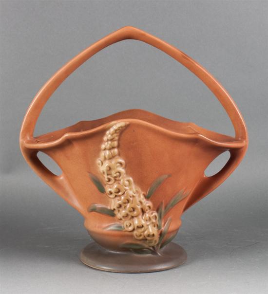 Roseville Fox Glow pottery basket
