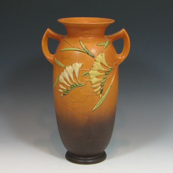Roseville Freesia Vase brown yellow