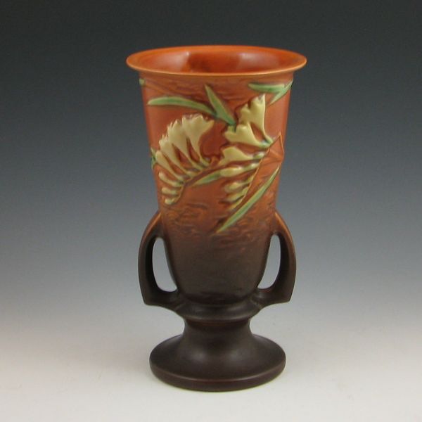 Roseville Freesia vase in brown.