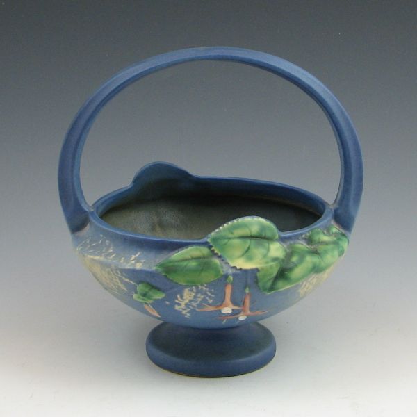 Roseville Fuchsia basket in blue