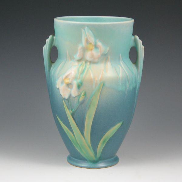 Roseville Iris vase in blue. 