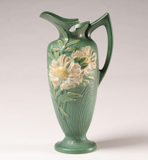 Roseville Peony art pottery ewer.