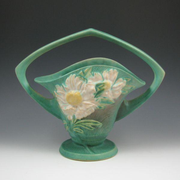 Roseville Peony basket in green. 