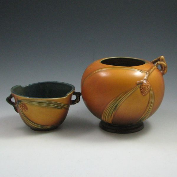 Roseville Pine Cone Bowl and Rose