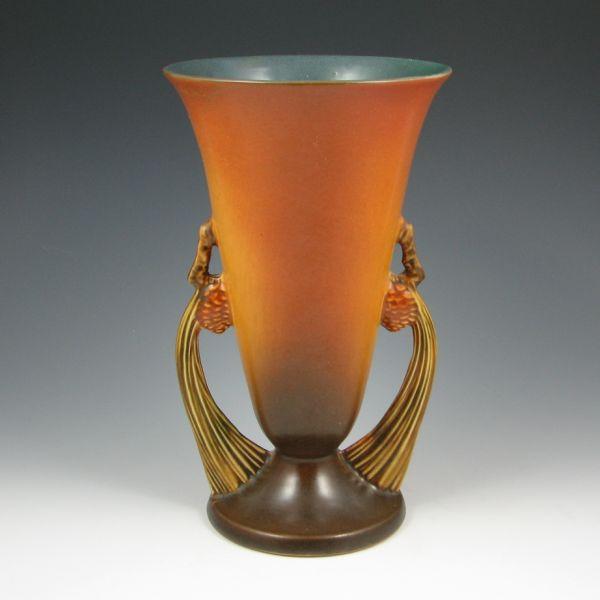 Roseville Pine Cone vase in brown.