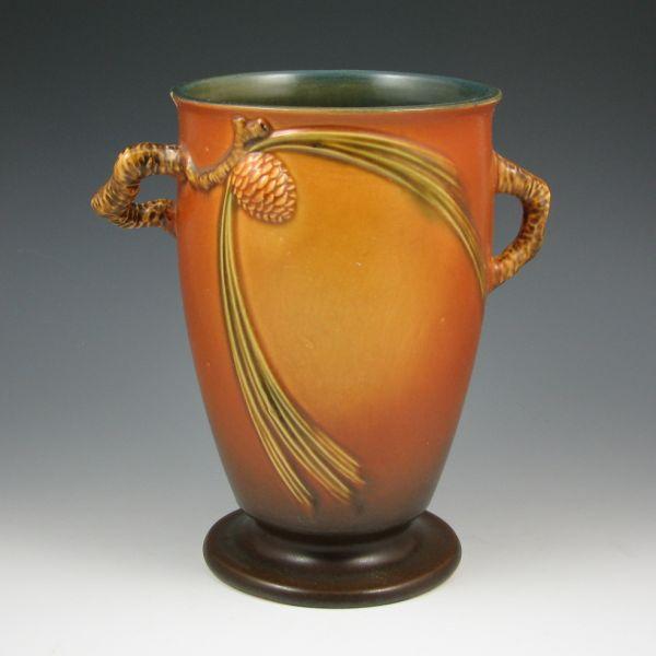 Roseville Pine Cone vase in brown.